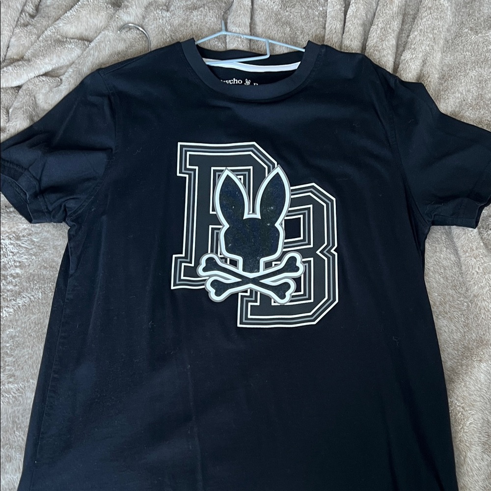 Psycho Bunny Black Tee with White Logo Text